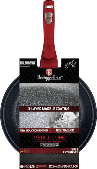 Berlinger Haus Metallic Line Pfannen-Set aus Aluminium Burgundy Collection mit Innenbeschichtung aus Stein 2 Stück