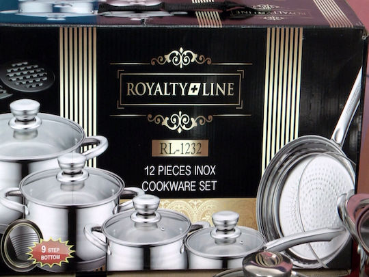 Royalty Line Комплект Съдове За Готвене От Неръждаема Стомана Сребристи С Незалепващо Покритие 5 Части