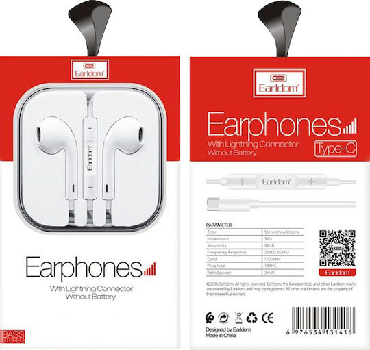 Earldom ET-E19 Earbuds Handsfree με Βύσμα USB-C Λευκό