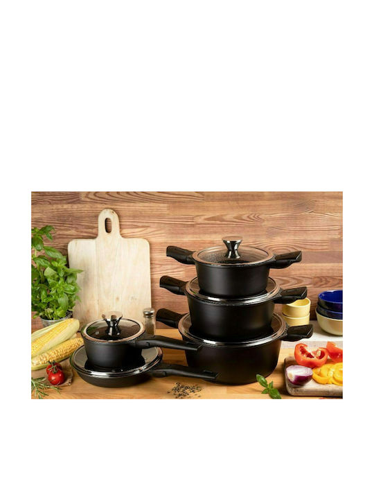 Edenberg Cookware Set of Aluminum with Stone Coating Black 10pcs