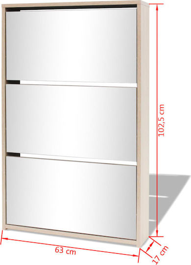 Wooden Shoe Organizer with 3 Shelves Beige 63x17x102.5cm