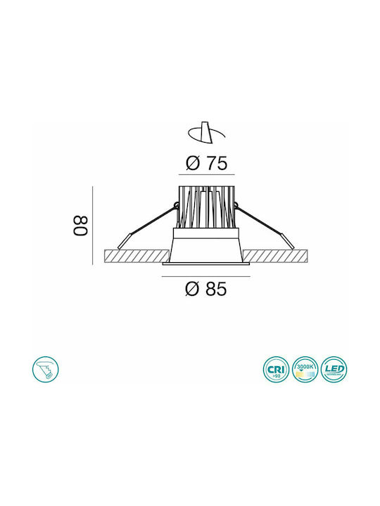 Gea Luce Celia Rund Metallisch Einbau Spot mit integriertem LED und Warmweißes Licht Weiß 8.5x8.5cm. 1Stück
