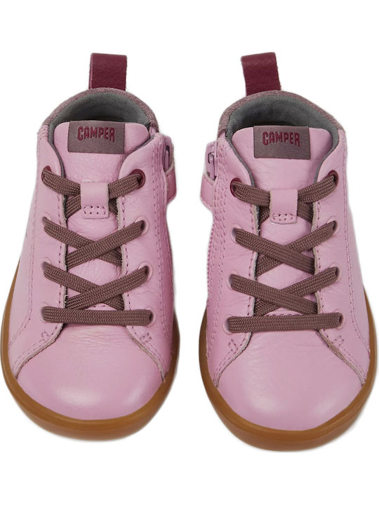Kids Leather Boots with Lace Pink