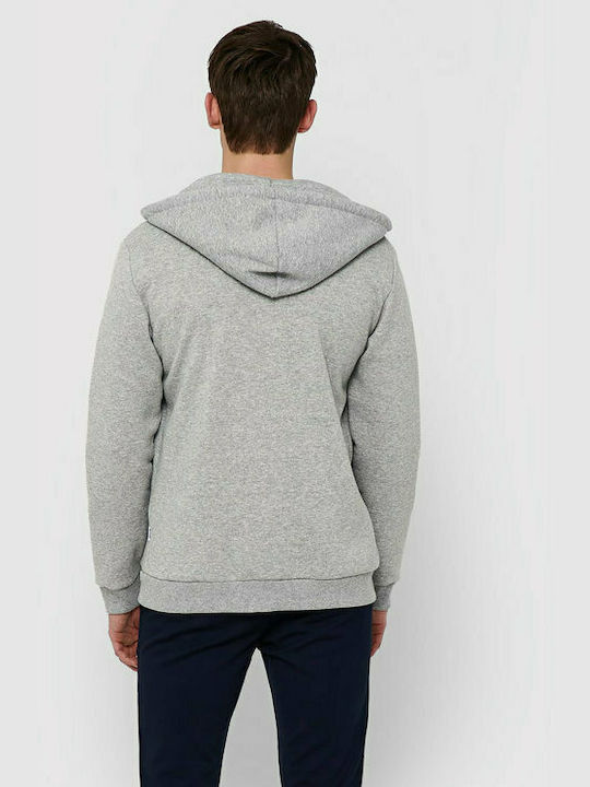 Only & Sons Ceres Life Men's Sweatshirt Jacket with Hood and Pockets Gray