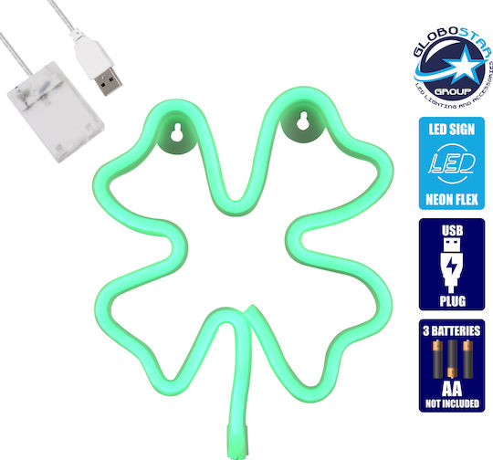 GloboStar Neon Διακοσμητικό Φωτιστικό Four Leaf Clover LED Φιγούρα