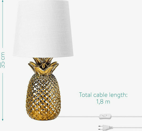 Navaris Pineapple Metal Table Lamp for Socket E14 with White Shade and Gold Base