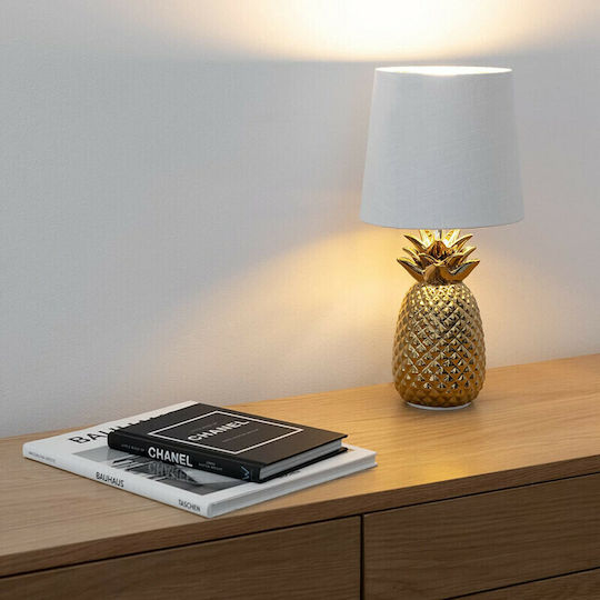 Navaris Pineapple Metal Table Lamp for Socket E14 with White Shade and Gold Base