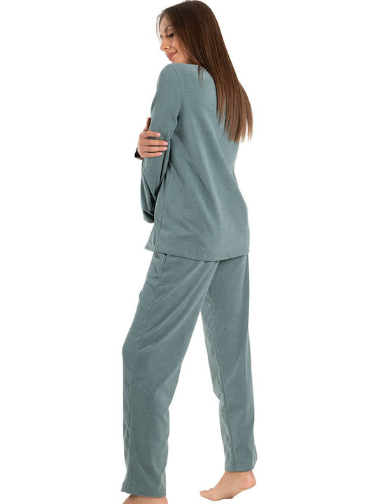 Rachel Winter Damen Pyjama-Set Vlies Blau