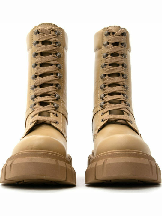 Ghete Dame din Piele Cu Blană Camel