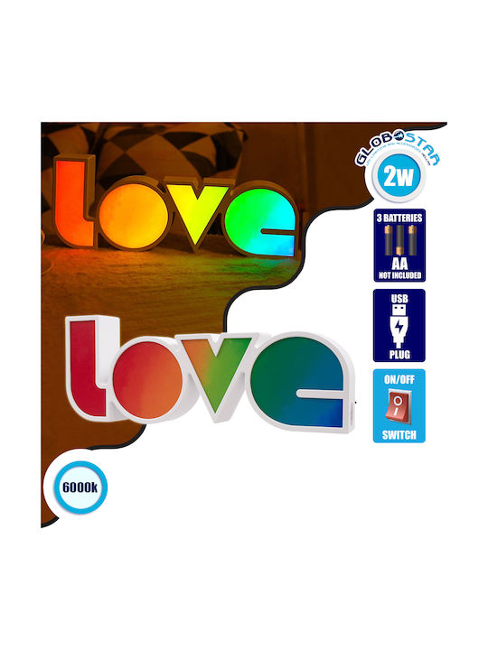 GloboStar Διακοσμητικό Φωτιστικό Rainbow LED Ψυχρό Λευκό 6000K Love 37εκ.
