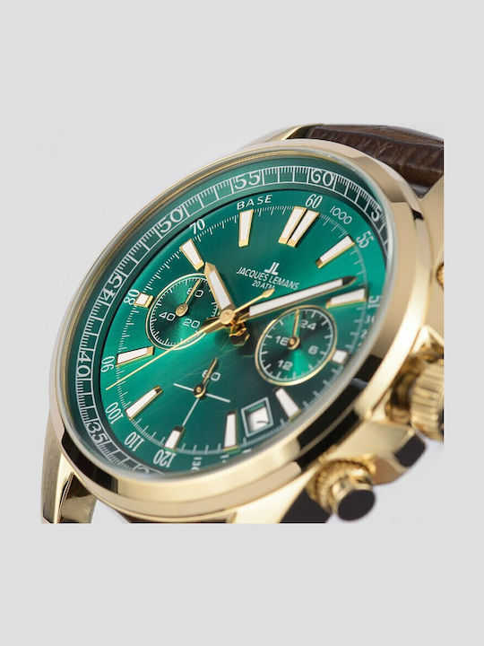 Jacques Lemans Liverpool Ανδρικό Ρολόι 44mm Χρονογράφος Μπαταρίας με Καφέ Δερμάτινο Λουράκι