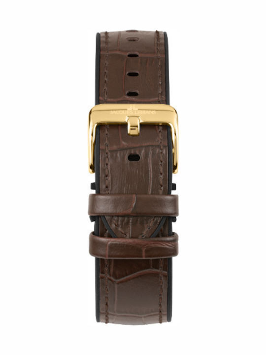 Jacques Lemans Liverpool Ανδρικό Ρολόι 44mm Χρονογράφος Μπαταρίας με Καφέ Δερμάτινο Λουράκι