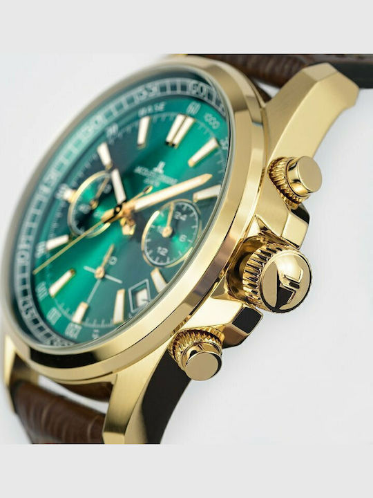 Jacques Lemans Liverpool Ανδρικό Ρολόι 44mm Χρονογράφος Μπαταρίας με Καφέ Δερμάτινο Λουράκι