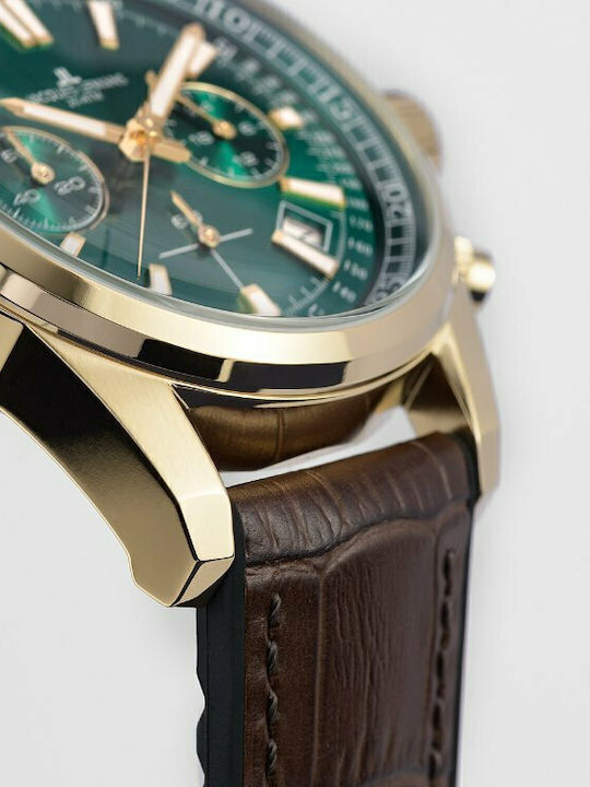 Jacques Lemans Liverpool Ανδρικό Ρολόι 44mm Χρονογράφος Μπαταρίας με Καφέ Δερμάτινο Λουράκι