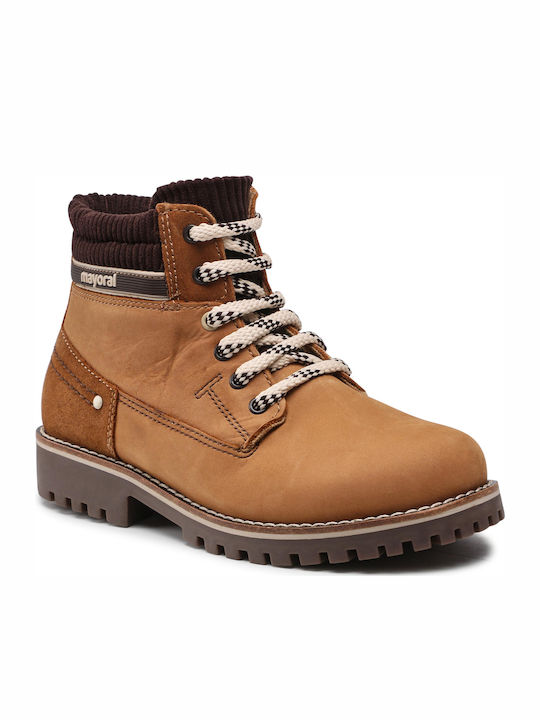 Leather Kids Snow Boots with Laces Yellow