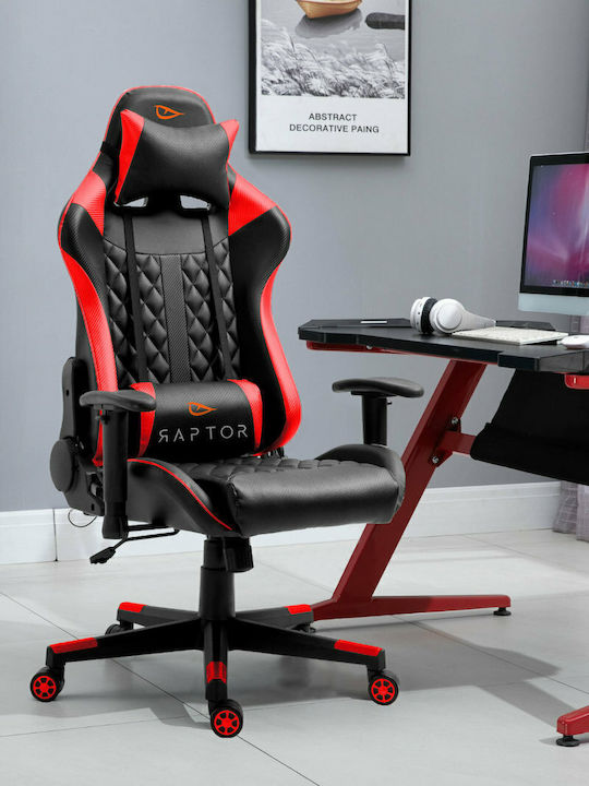 Raptor Spectre Artificial Leather Gaming Chair with Adjustable Arms and Footrest Red