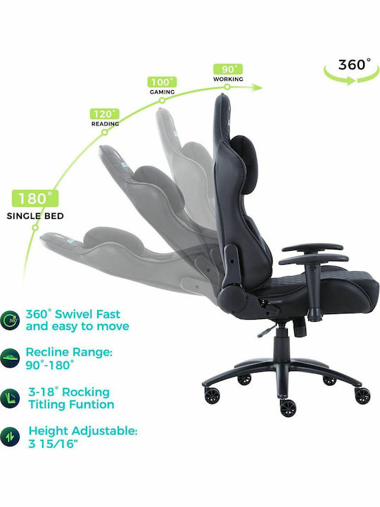 Eureka Ergonomic GX330-B Геймърски стол с регулируеми подлакътници Черен