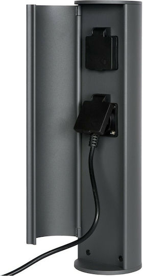 Lucide Lightning Διπλή Επιδαπέδια Πρίζα Ρεύματος Στεγανή με Καπάκι Μαύρη