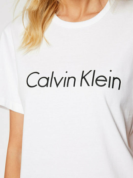 Calvin Klein Χειμερινή Γυναικεία Βαμβακερή Μπλούζα Πιτζάμας Λευκή