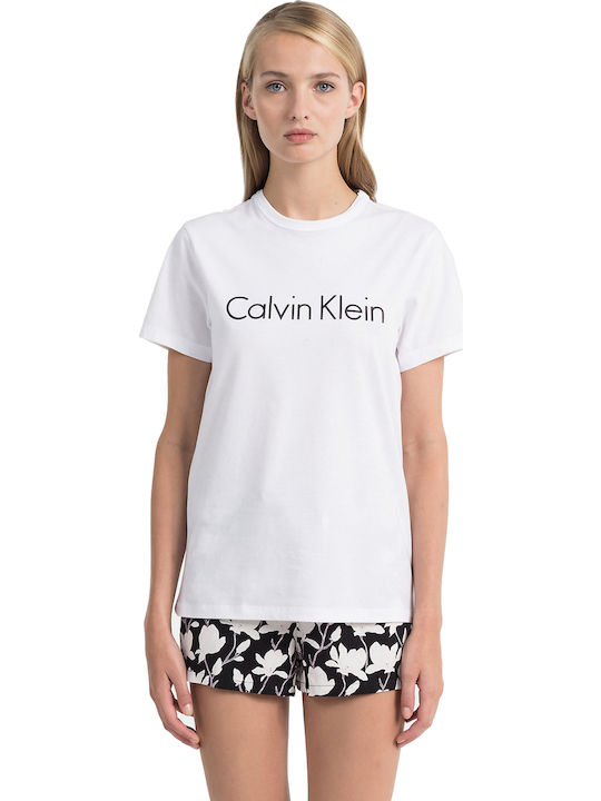 Calvin Klein Χειμερινή Γυναικεία Βαμβακερή Μπλούζα Πιτζάμας Λευκή