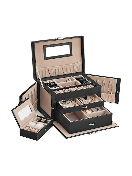 Songmics Jewellery Box Faux Leather with Drawer Black 26x18x17cm