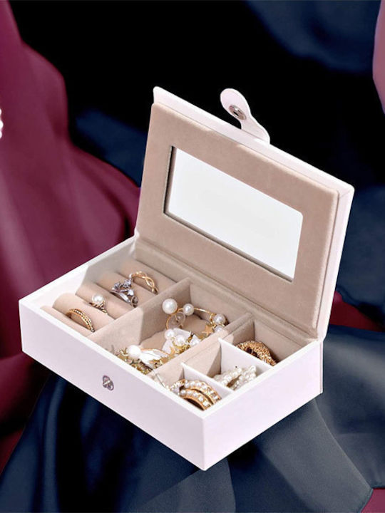 Songmics Metal Jewellery Box with Drawer & Mirror White 26x18x17cm