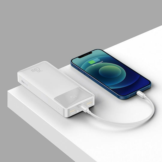 Baseus Bipow Digital Display Power Bank 20000mAh 20W με 2 Θύρες USB-A και Θύρα USB-C Λευκό