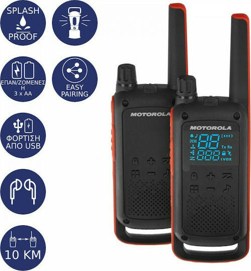 Motorola Talkabout T82 Wireless Transceiver PMR 0.5W with Monochrome Screen Set of 2pcs In Orange Color