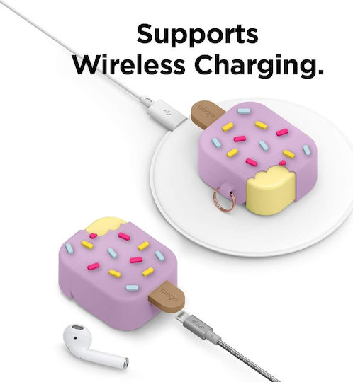 Elago Ice Cream Θήκη Σιλικόνης με Γάντζο σε Μωβ χρώμα για Apple AirPods 1/2