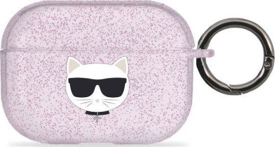 Karl Lagerfeld Glitter Choupette Silicone Case with Keychain Pink for Apple AirPods Pro