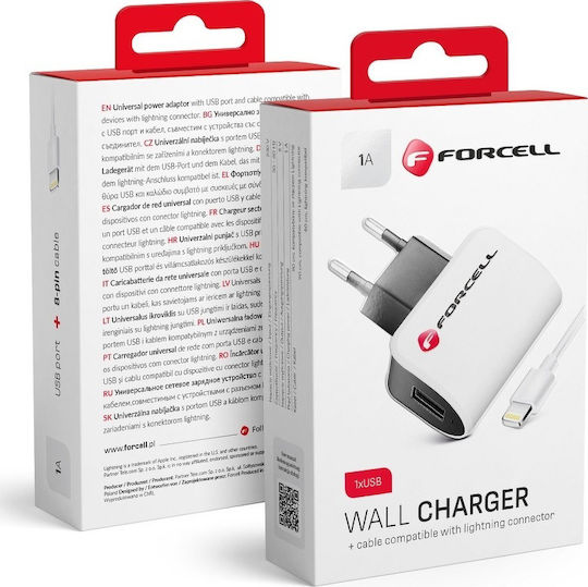 Forcell Ladegerät mit USB-A Anschluss und Kabel Blitzschlag Weißs (5901737416773)