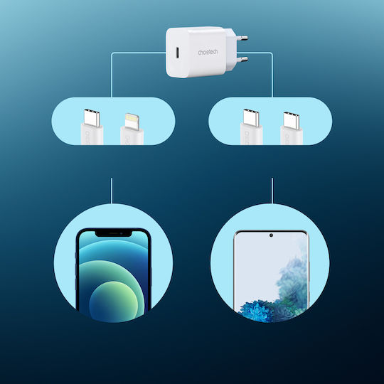 Choetech Charger with USB-C Port and USB-C - Lightning Cable 20W Power Delivery White (PD5005)