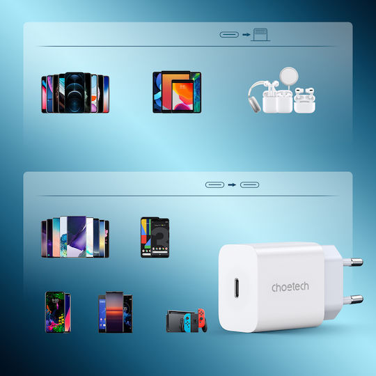 Choetech Charger with USB-C Port and USB-C - Lightning Cable 20W Power Delivery White (PD5005)