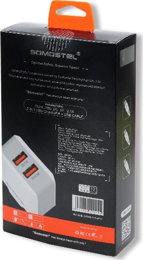 Somostel Ladegerät ohne Kabel mit 2 USB-A Anschlüsse Weißs (SMS-A13)