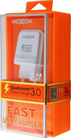 Moxom Charger with USB-A Port and Cable micro USB Quick Charge 3.0 Whites (KH-31Y)
