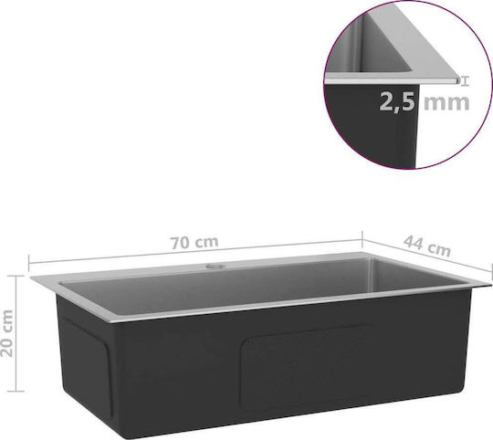 vidaXL Drop-In Sink Inox Satin W70xD44cm Silver