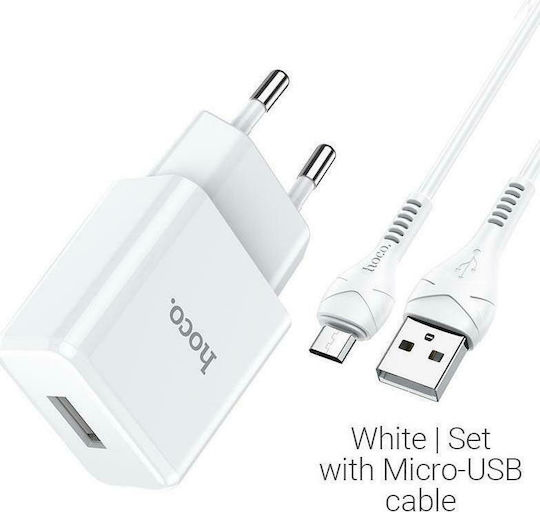 Hoco Φορτιστής με Θύρα USB-A και Καλώδιο micro USB Λευκός (N9 Especial)