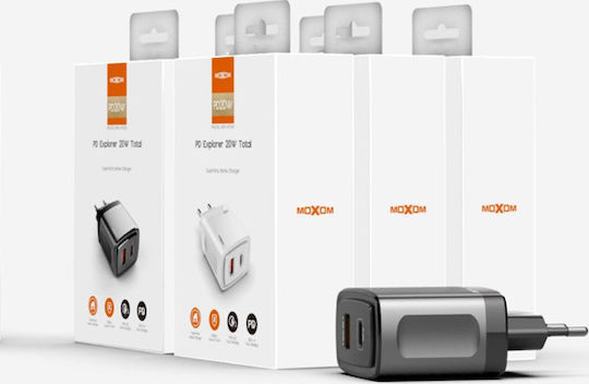 Moxom Charger Without Cable with USB-A Port and USB-C Port 18W Quick Charge 3.0 Whites (MX-HC66)