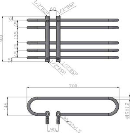 Karag Dora Релса за кърпи за Баня 400x700 290ккал/ч Сребрист