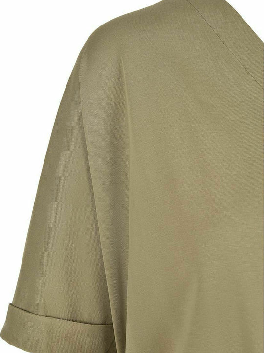 TB4370 Women's Short Sleeve One-piece Shorts Khaki