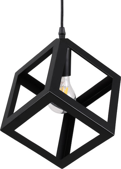 GloboStar Cube Ρυθμιζόμενο Κρεμαστό Φωτιστικό Μαύρο Πλέγμα με Ντουί E27 25x25x25εκ.