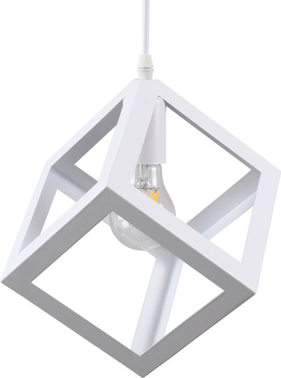 GloboStar Cube Hängelampe Weiß Raster mit Fassung E27 25x25x25cm.