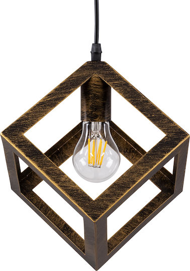 GloboStar Cube Hanging Ceiling Light Bronze with E27 Socket 25x25x25cm