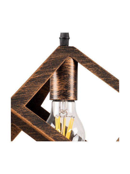 GloboStar Cube Pendant Light Brown Grid with Socket E27 25x25x25cm