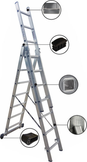 Profal Triplu Scara combinata Aluminiu 3x10