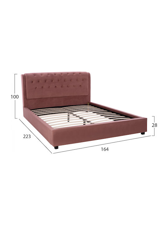 Odalys Bed Double Upholstered with Velvet Sapio Apple for Mattress 150x200cm
