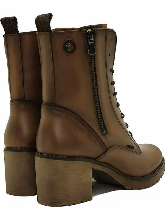 Leather Women's Ankle Boots with Medium Heel Tabac Brown