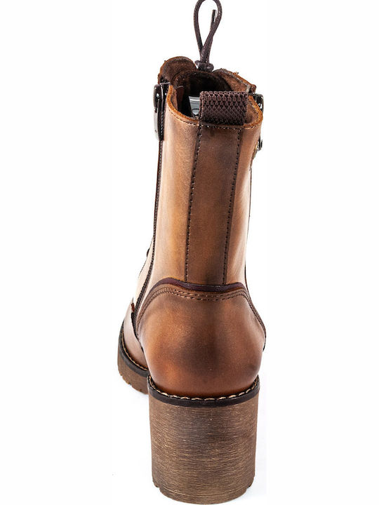 Leather Women's Ankle Boots with Medium Heel Tabac Brown