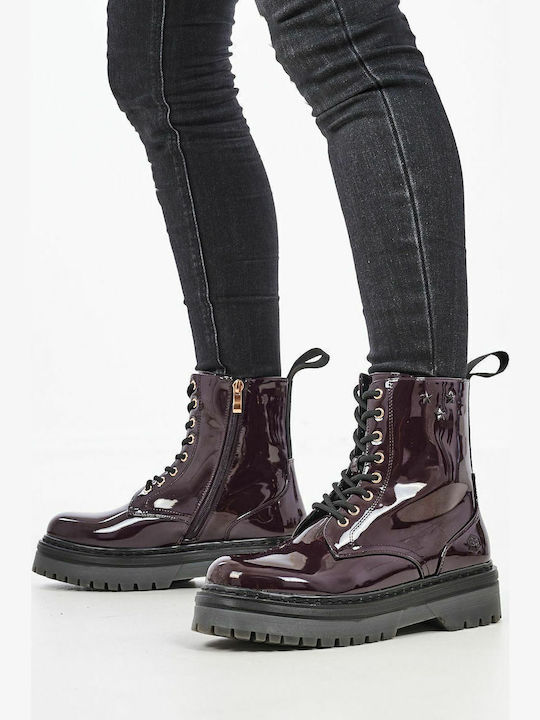 Elyse Women's Patent Leather Ankle Boots Burgundy