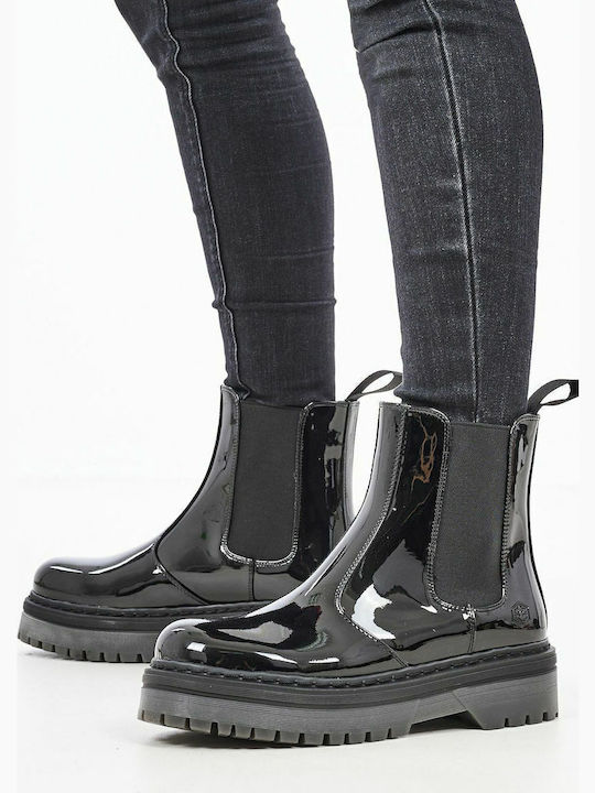 Elyse Women's Patent Leather Chelsea Boots Black